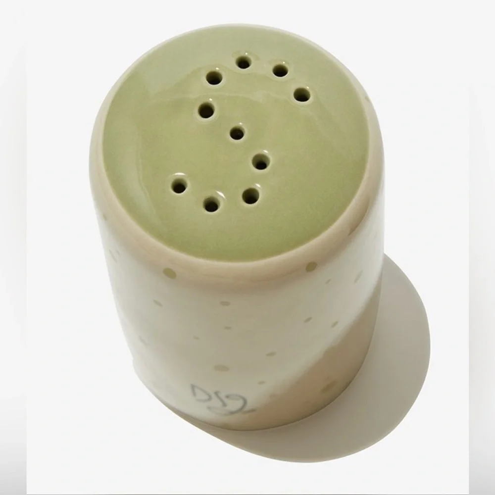 Darling Spring Salt & Pepper Shakers NWT Pottery Glass Green Natural